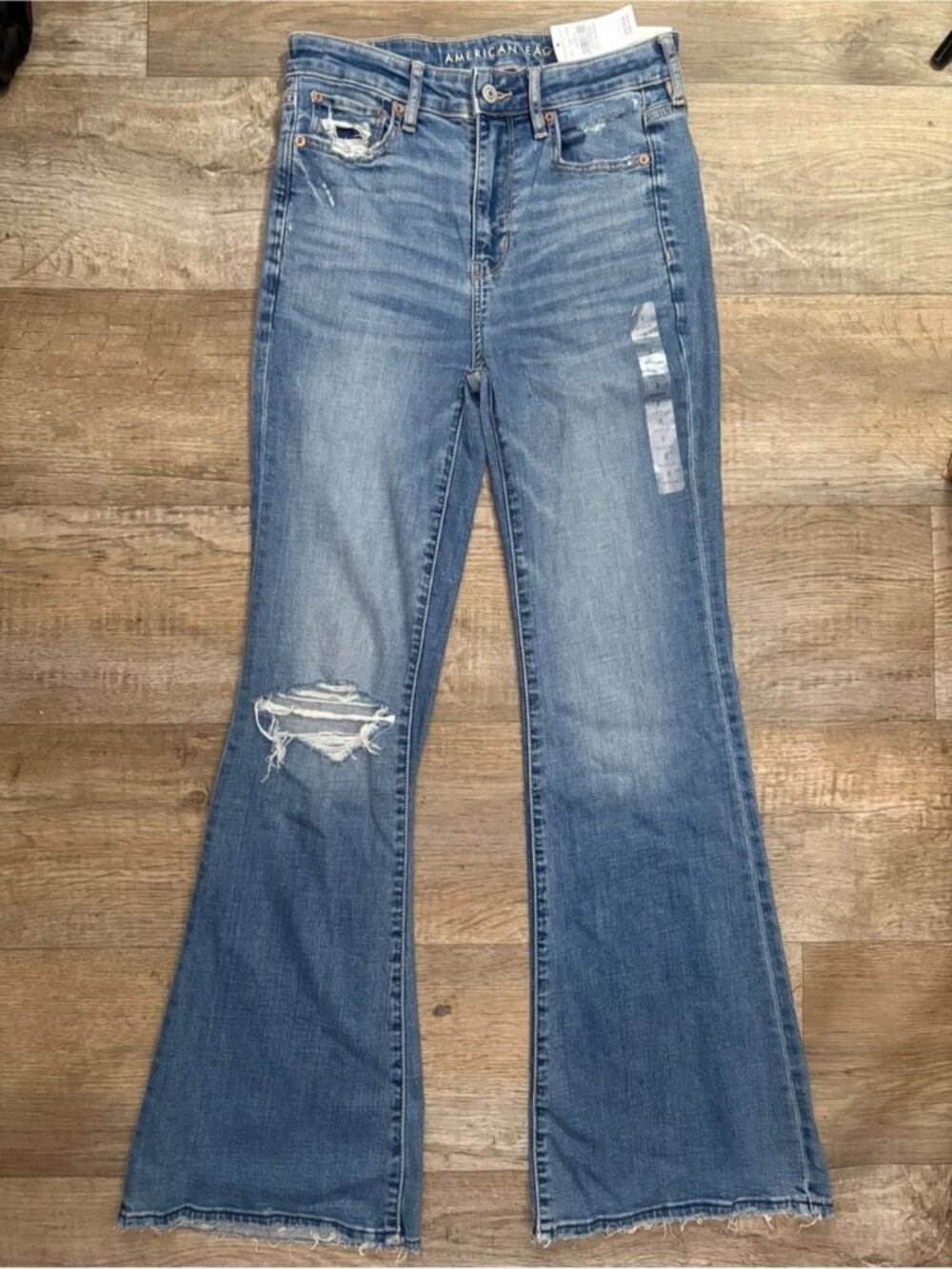 American Eagle Outfitters Medium Blue Distressed Flare Jeans